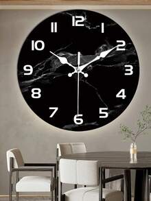 [Marble Texture Silent Wall Clock] 1pc Modern Black Marble Texture Silent Wood Wall Clock - Japanese Quartz Movement, Round Analog Display, Fantasy Theme - AA Battery Operated For Home Decor - Multicolor - View 9