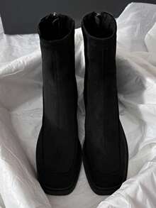 复古平底切尔西踝靴，低跟，百搭，后拉链，春秋季款 - 黑色 - 查看 2