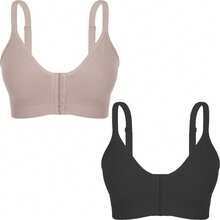 Kit Of 2 Post-Surgical Bras, Low-Cut, Aesthetic, Front Opening, Reinforced Breast Support, Post-Operative Breast Augmentation, Silicone Breast Support - Black and Nude - View 7
