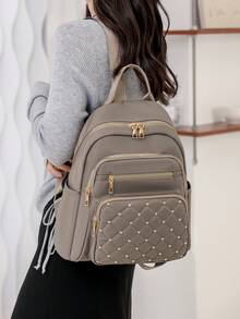 5-Color Casual Women's Backpack, Diamond Patterned Ravel Storage Backpack, Multifunctional Nylon Backpack, Lightweight Backpack, Portable, Laptop Compartment, Large Capacity, Suitable For Female College Students, Universities, Middle Schools, High Schools, Outdoor, Travel, Outings, Elementary Schools, Rookie Daily Office, Valentine's Day Gifts - Multicolor - View 9