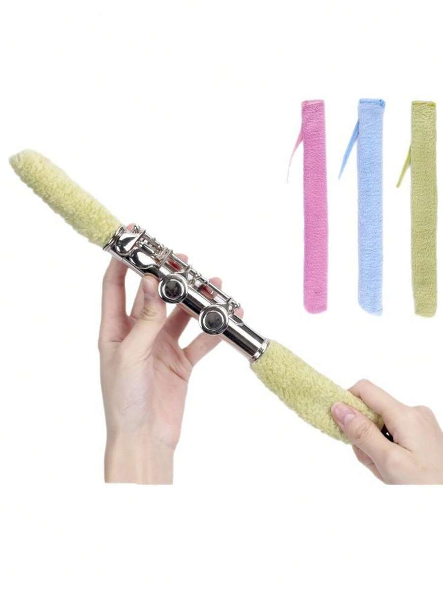 1支长笛清洁棉签，通用型，采用柔软白色超细纤维材质，配有柔韧塑料杆和防刮擦头，多功能吸水棉，适用于单簧管、小号和萨克斯管，[管乐器保养套装和吸湿器] 适用于日常练习、乐团排练、音乐考试和乐器保养。