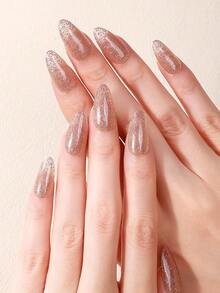 22片装UV免烫凝胶美甲贴纸，柔和透明珊瑚粉渐变金闪法式水晶美甲贴，精致珊瑚粉渐变金闪设计，沙龙品质，低过敏性，易于粘贴和卸除，适合女士和女孩日常通勤、约会、DIY美甲用品 - 珊瑚粉 - 查看 7