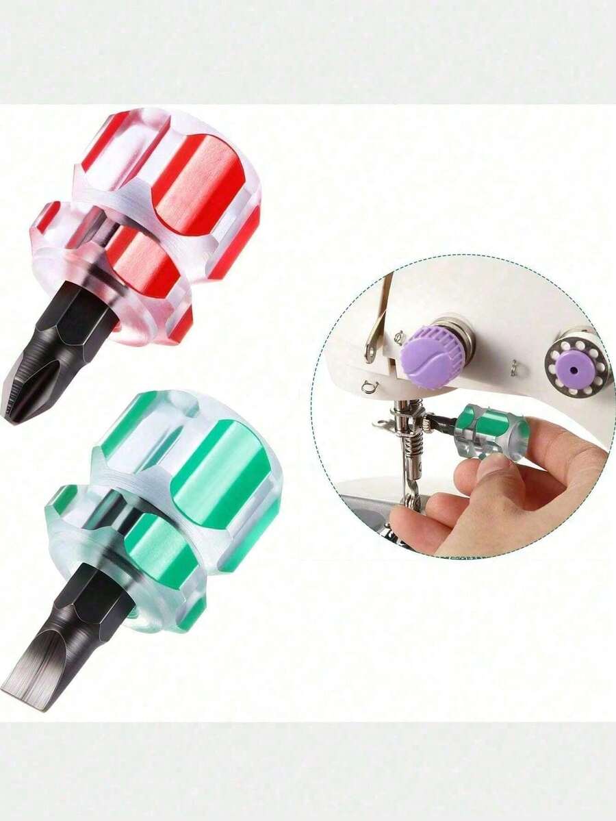 2pcs Mini Sewing Machine Screwdriver Set, Portable Carrot Head Screwdriver For Needle Plate Sewing Repair Tools - Multicolor - View 1