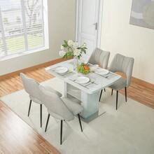 Modern Rectangular Dining Table, 120cm-160cm, Extendable, With Printed Black Marble Top + MDF X-Shaped Table Leg With Metal Base - Putih + Kaca + MDF + Baja + Ruang Hidup Utama - View 6