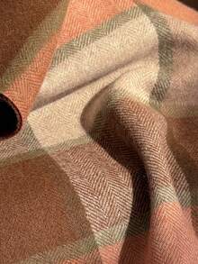 100% Wool Plaid Scarf, Versatile British Style Colorblock Warm Shawl Wrap, Winter - Khaki Orange - View 4