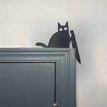 HELLOYOUNG Décoration murale classique en forme de chat noir - Silhouette rétro 2D avec couteau, décoration d'Halloween et de toute l'année pour la maison, le salon, la chambre à coucher, le dessus de la porte - Sans électricité nécessaire, facile à accrocher, accent de chambre à coucher, design fantaisiste, ornement, ornement de couteau, décorateurs d'intérieur, décoration d'Halloween 2D plate, décoration d'automne, décoration de pièce