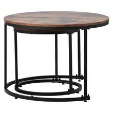 Set Of 2 Round Coffee Tables, Stackable Round Side Tables For Living Room, 2 Round End Tables - Brown + MDF - View 6