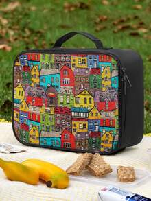 Painted Prints Boys Lunch Box, Starlight Mushroom And Colorful Painted Vintage House Lunch Bag For Boys Girls, Reusable Portable Lunchbox To School Work Office Travel Picnic Hiking Beach - one-size - View 7