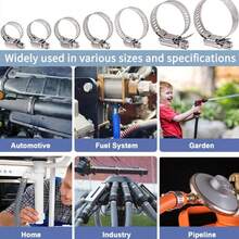 Kit di fascette stringitubo in acciaio inossidabile, set di fascette stringitubo in scatola, adatto per scopi di fissaggio come il fissaggio di tubi flessibili per tubazioni e tubi del carburante per autoveicoli - 50 pezzi/scatola - Visualizzare 6