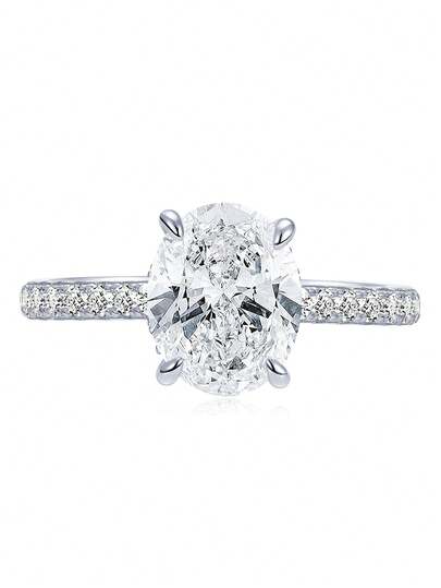 XUJIA 1枚3克拉莫桑石订婚戒指，925纯银椭圆形莫桑石戒指，8x10毫米D色VVS1净度莫桑石，立方氧化锆点缀，结婚戒指，周年纪念礼物，女士新娘首饰