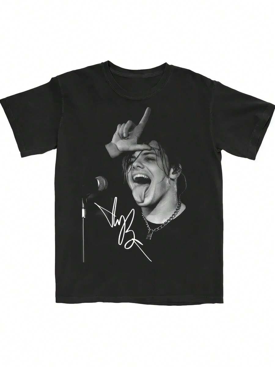 Yungblud Signature Idols World Tour 2025 Tour Collection T-Shirt - Signature & Tour, 220g Pure Cotton Soft Breathable Unisex Tee For Men & Women, Concert Merchandise For - Casual Wear, Gym, Travel, Fan Outfits - 黑色 - 查看 1