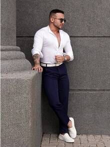 Men's Italian Tailored Trousers - Navy Blue - View 5