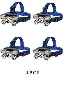 1pc Super Bright 5-Head Led Flashlight Fishing Headlight Hiking Light,Waterproof Rechargeable Long Distance Hanging Style Mining Lamp For Camping, Running, Fishing, Hiking, Reading, Outdoor Sports