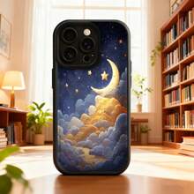 Cubierta de teléfono con diseño de cielo nocturno y luna creciente en tonos azules y dorados para uso diario en interioresAplicable a teléfonos Apple y Galaxy. - Blanco - Ver 1