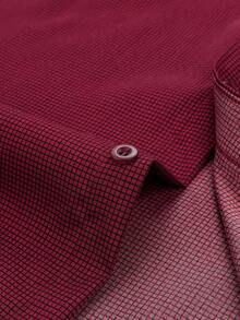 Men's Long-Sleeved Checkered Shirt, Thin Fabric, No Pockets, Imported - 酒紅色 - 查看 4