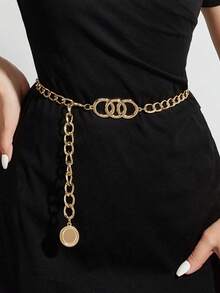 1pc Minimalist 3 Metal Ring Waist Chain For Women Summer, School Fall, Autumn, Halloween