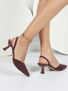 Giày sandal đế thấp mũi nhọn cổ điển, phù hợp để đi làm, mặc thường ngày và dạo phố; Giày sandal họa tiết hoa màu nâu, khóa kim loại màu đen; Giày sandal cao gót mũi nhọn cổ thấp màu hồng ngọt ngào, thời trang cho nữ - Màu Đỏ Sâu - Xem 8