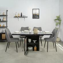 Modern Rectangular Dining Table, 120cm-160cm, Extendable, With Printed Black Marble Top + MDF X-Shaped Table Leg With Metal Base - Black + Glass + MDF+Steel + Primary Living Space - View 5