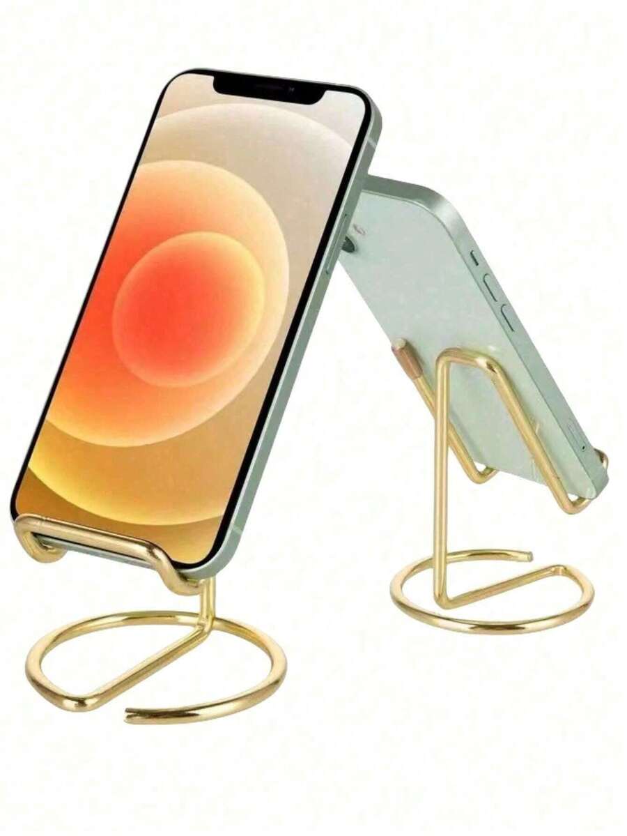 Durable Metal Phone Stand Desktop Holder Lazy Dual Use Innovative Card Clip Iron Alloy Mobile Bracket For Living Room Bedroom Study Office Desk - 金色 - 查看 1