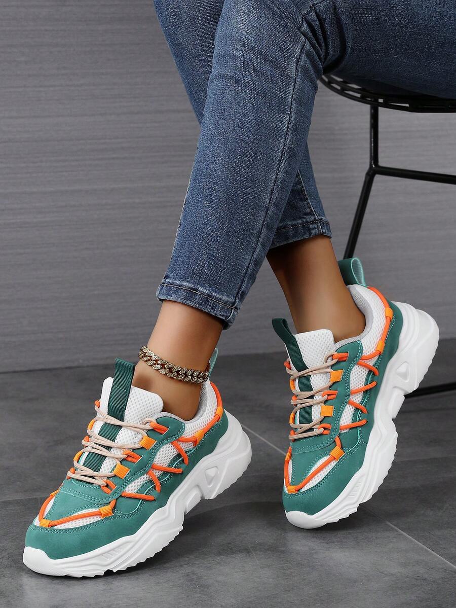 Modne buty damskie, trampki, sznurowane, z miękką podeszwą, wygodne, sportowe buty damskie, lekkie, niskie, codzienne buty sportowe - Zielony - Zobacz 1