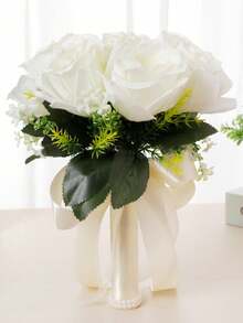 婚礼新娘捧花，人造丝玫瑰花伴娘拍照道具，非常适合求婚、周年纪念和毕业典礼