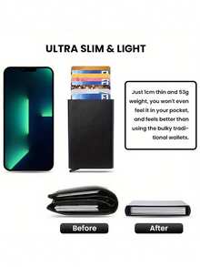 Unisex Black Ultra-Thin RFID Blocking Anti-Theft Card Cover Wallet Protector - With Pop-Up Card Holder, Anti-Theft Protection - Suitable For ID Cards, Business Cards, Bank Cards, Debit Cards - The Ideal Gift For Men For New Year's, Anniversaries, And Valentine's Day! - Black - View 4