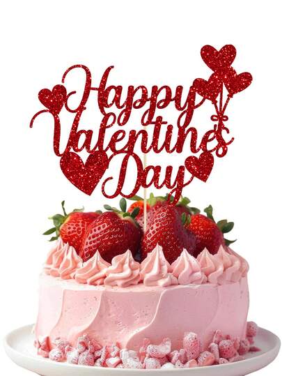 1pc Happy Valentine's Day Cake Topper, Red Heart Balloon Shaped "Happy Valentine's Day" Cake Decoration, For Valentine's Day, Birthday Party Cake Decor