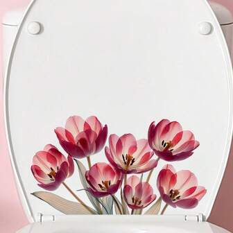 Rosa tulpan badrumsklistermärken - Självhäftande toalett-, dörr-, fönster-, kylskåpsdekorationer - Realistisk blommig badrumsdekoration - Enkel att dra av och klistra på - Vinylblommig toalettdekoration - För modernt bondgårdshus, minimalistiska badrum, hemförbättring, hållbar dekal, heminredning