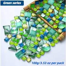 100g/3.53oz Shiny Glass Mosaic Tiles - Asymmetrical Shapes (Triangle, Square, Round) In Turquoise Blue, Sapphire Blue, Purple, Red And Other Colors | 0.16 Inch Thick, DIY Crafts, Home Decor, Wall And Floor Art Mosaic