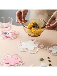 1个11.5厘米粉色花朵造型桌面杯垫，适用于咖啡杯、奶茶杯等，多种尺寸可选，隔热保护桌面，办公用品 - 学习用品 - 圣诞礼物 - 感恩节礼物 - 咖啡馆杯垫 - 餐厅杯垫 - 彩色 - 查看 2