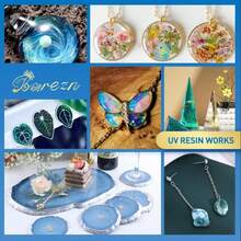 UV Resin With Lamp, Upgraded Crystal Clear Low-Odor UV Resin Kit, UV Lamp, Silicone Pad, Hard UV Epoxy Resin, Jewelry UV Resin Starter Kit, Craft Decoration (Includes 100g UV Resin, 1 UV Lamp, 2 Molds) - 白色 - 查看 7