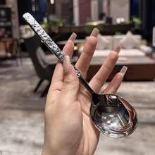 410 Stainless Steel Soup Spoon With Marble-Patterned Handle, Minimalist & Stylish, Metal Material