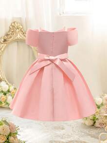 EHOMKIDS 年轻女孩蝴蝶结缎面公主裙，适合婚礼、派对