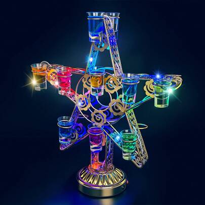 テキーラ観覧車 LED酒ボトルの表示棚 18カップ スター型 ワインラック LED酒グラス 自動カラーチェンジ 誕生日 クリスマス ナイトクラブ パーティ レストラン 新年会 飲み会 忘年会 贈り物 お祝い 飾り 雰囲気づくり ロマンチック