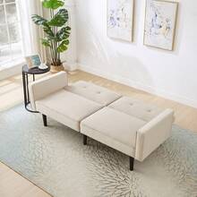 Sofa Bed With Bed Function, Adjustable Angle, Gold Legs, With Pillows And Side Storage Pockets - Beige + Foam + 2 Seat - View 11