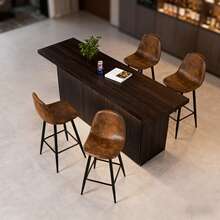 Meubles Cosy 一組四把工業風棕色絨面革吧檯椅 – 現代吧檯椅，弧形靠背，金屬底座，帶腳踏和防滑腳墊 – 非常適合廚房島台或吧台 – 45.5 x 44 x 102 厘米 - 棕色 - 查看 2