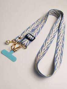 Striped Pattern Fashion Faux Pearl Pendant Lanyard, Compatible With Phone Cases, Universal Accessory - Waterweed Patterned Neck Cord - View 9