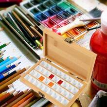 Watercolor Paint Palette 36 Empty Half Pans 4x6 Inch Wooden Travel Box Case Acrylic Gouache Painting Amateur Hobbyists Painting Artists Lovers Back To School Supplies - 如圖所示 - 查看 10