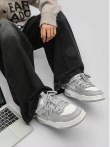 Lightweight & Breathable Low-Top Casual Chunky Sneakers, Versatile For Men - 白灰 - 查看 11