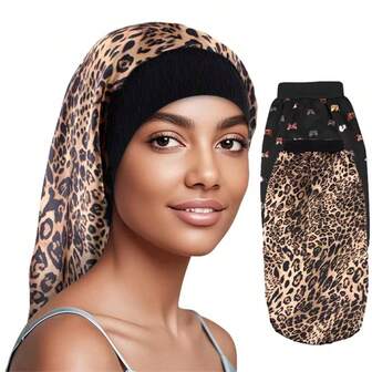 2/4pcs Women's Satin-Lined Bonnet With Elastic Band, Various Colors, Soft Polyester Jersey Lined Long Hair Bonnet, Sleep Cap For Women, Solid Color Nightcap For Bathing & Sleeping, Spring/Summer/Fall