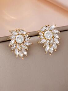 一对复古水钻花朵耳环，小众设计时尚通勤配饰，女士 - 彩色 - 查看 12