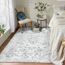 Waschbarer Vintage-Teppich, rutschfest, fusselfrei, kurzflorig, ultraweich, florales Muster, faltbar, für Wohnzimmer, Schlafzimmer, Arbeitszimmer, Gästezimmer, Spielzimmer, Kinderzimmer - Grau - Übersicht 3