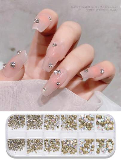 1 låda transparent AB-färg japansk stil värdig nagelkonst med spetsiga strassutsmyckningar DIY strass nagelkonstdekorationer minimalistiska 3D multifunktionella nagelsmycken 12 storlekar av diamantsmycken nagelsalong konstnärlig dekoration nagelstrass nagelstenar nageltillbehör nagelberlocker lösnageldekorationstillbehör
