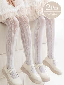 2 件装女童透明镂空薄款连裤袜，春夏 - 白色 - 查看 8