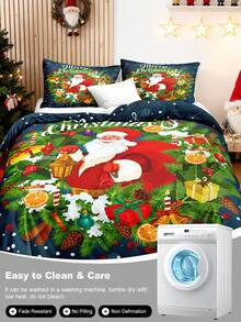 3pcs Christmas Red Plaid Santa Claus & Snowflake Print Bedding Set (1 Duvet Cover And 2 Pillow Shams), Soft & Skin-Friendly, Suitable For All Seasons, Christmas Gift - Multicolor - View 10