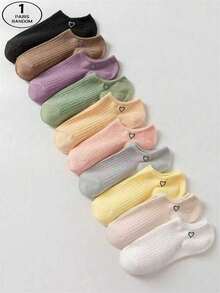 1 Pair/10 Pairs Of Spring And Summer Candy Colored Dopamine Outfits, Y2K Outfits, Heart-Shaped Patterns, Sweet And Fashion, Valentine's Day Outfits, Essential For Girls' Daily Sports On Campus, Soft And Skin Friendly, Comfortable, Breathable, Sweat Absorbing, Odor Proof, Antibacterial, Low Vamp, Invisible And Non Slip, With Women's Love Socks - Multicolor - View 4