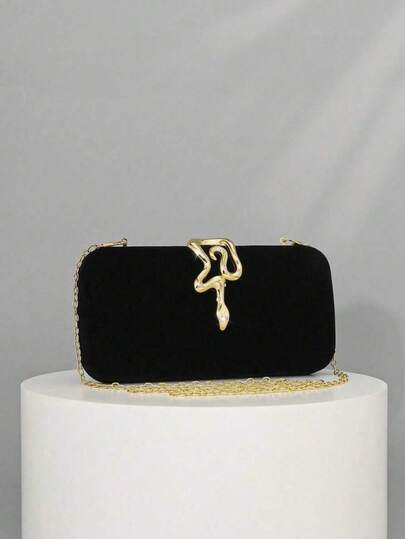 1个盛大宇女士复古时尚丝绒手提包，蛇形搭扣设计，欧美风格，高端简约方型托特包，晚宴包，斜挎包，适合婚礼、庆典、正式场合、派对等，单肩包，高品质链条肩带