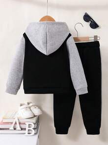 男童卡通印花棒球夹克和裤子套装 - 黑色 - 查看 2