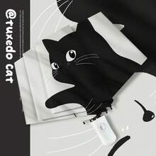 黑白猫自动伞，8根加固伞骨，黑色涂层，适合日常使用，防晒防雨，春夏之选，伴娘礼物，房间装饰，卧室装饰，海滩，旅行，男女皆宜，度假必备 - 彩色 - 查看 2