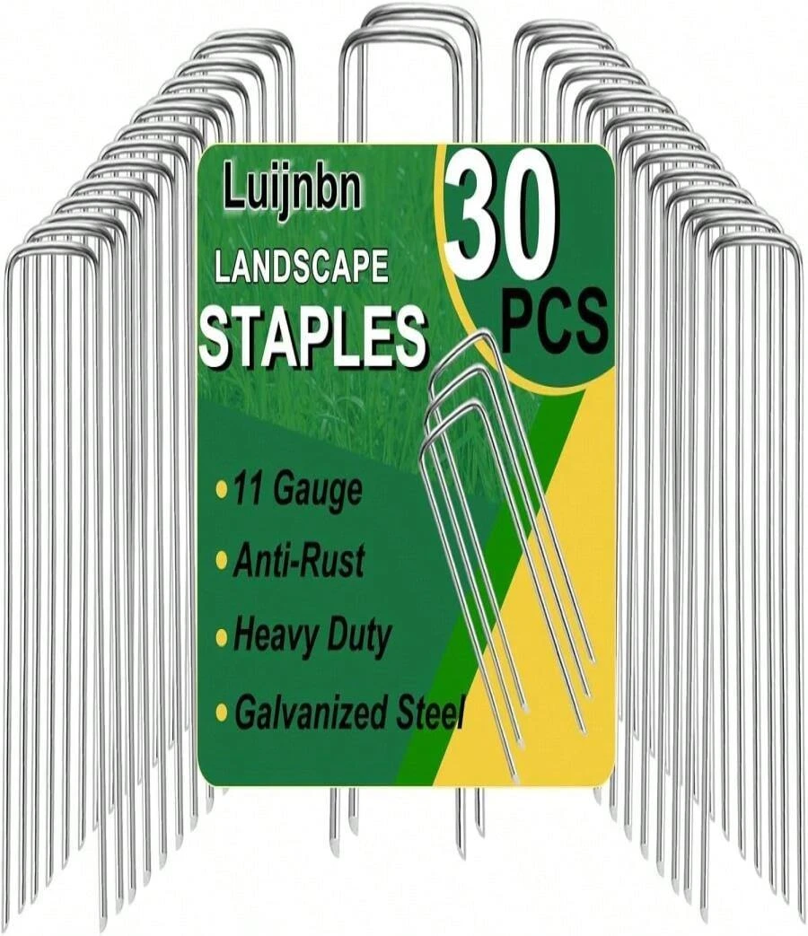 Luijnbn 30 Pack Lawn Staples, Premium Garden Landscape Staples, Galvanized Heavy-Duty Gauge Stakes, U-Shaped Tent Stakes, Anti-Rust Fence Netting Pins Ground Spikes, Sod Pins - 黑色 - 查看 1